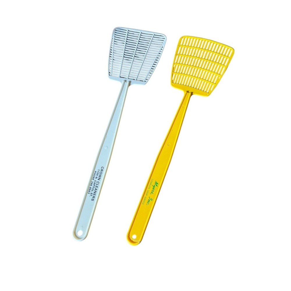 Vintage Advertising Fly Swatter Lot of 2 Plastic‎ Farm Crown Cleaners Promo USA